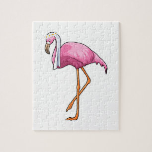 Flamingo as Bride with Veil Jigsaw Puzzle