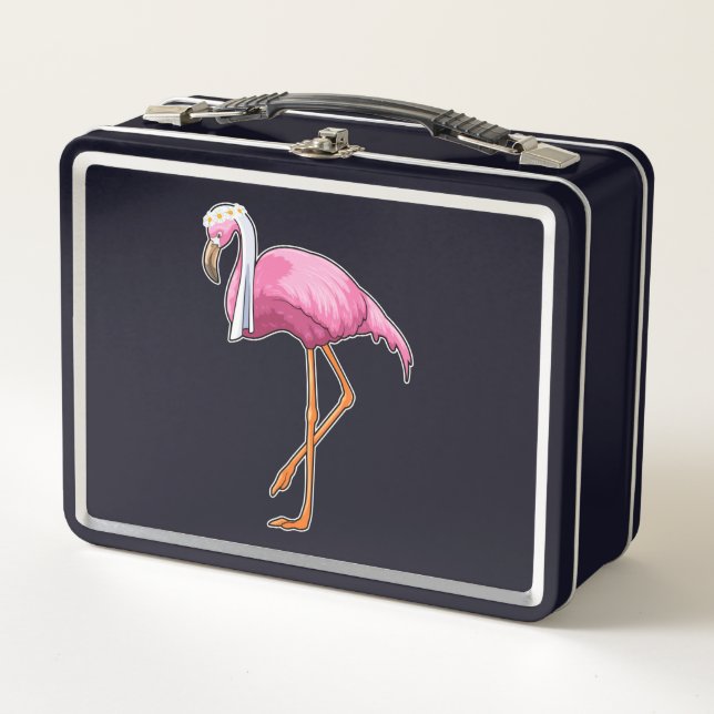 Flamingo as Bride with Veil Metal Lunch Box (Front)