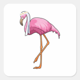 Flamingo as Bride with Veil Square Sticker