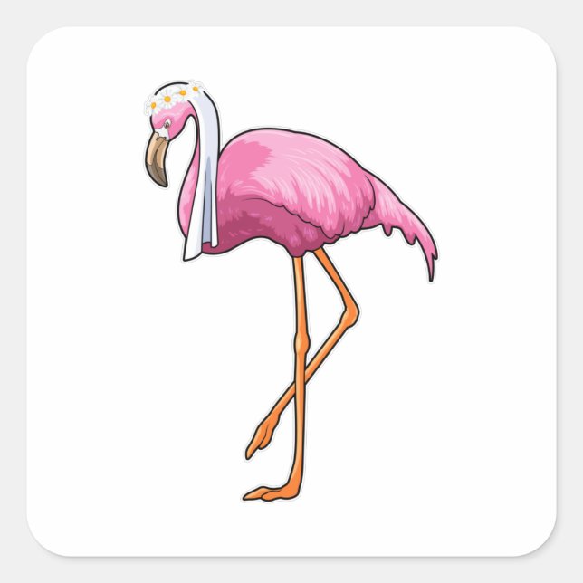 Flamingo as Bride with Veil Square Sticker (Front)