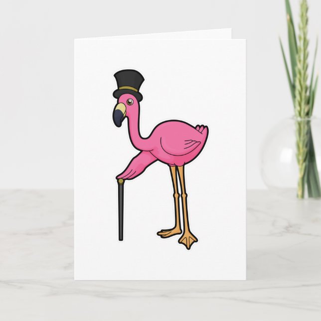 Flamingo as Groom with Hat & cane Card (Front)