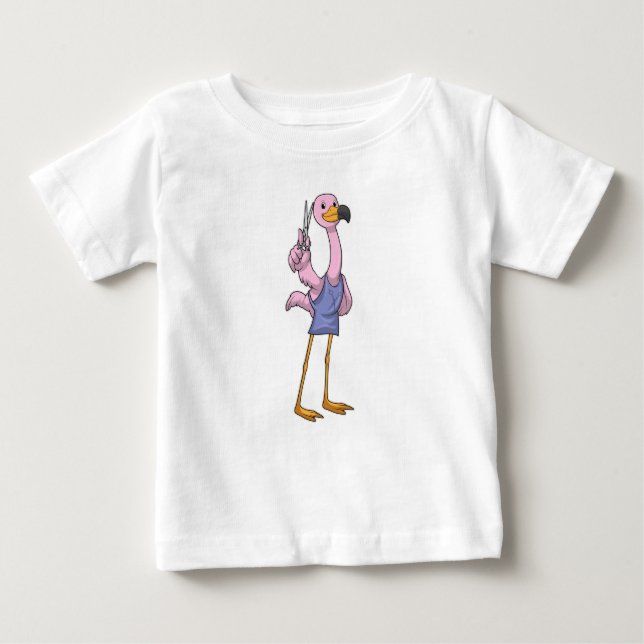 Flamingo as Hair stylist with Scissors Baby T-Shirt (Front)