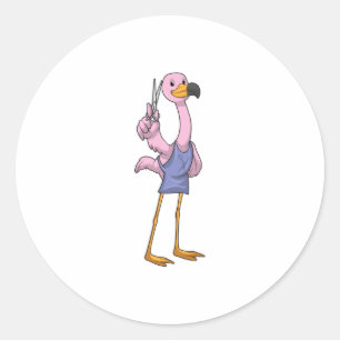 Flamingo as Hair stylist with Scissors Classic Round Sticker