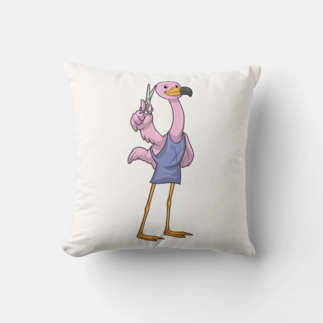 Flamingo as Hair stylist with Scissors Cushion (Front)