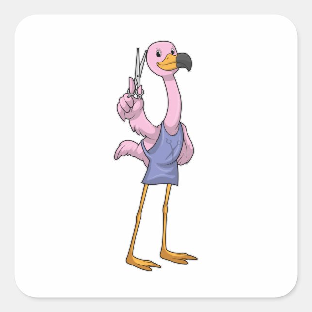 Flamingo as Hair stylist with Scissors Square Sticker (Front)