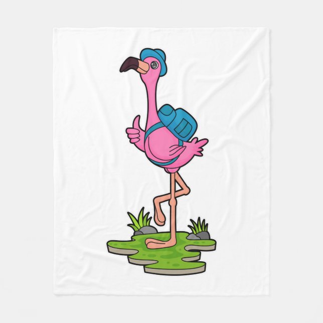 Flamingo as Hiker with Backpack Fleece Blanket (Front)