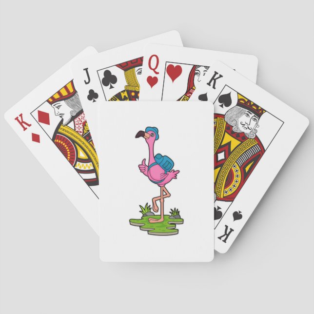 Flamingo as Hiker with Backpack Playing Cards (Back)