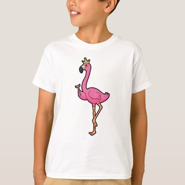 Flamingo as King with Crown & Staff T-Shirt (Front)