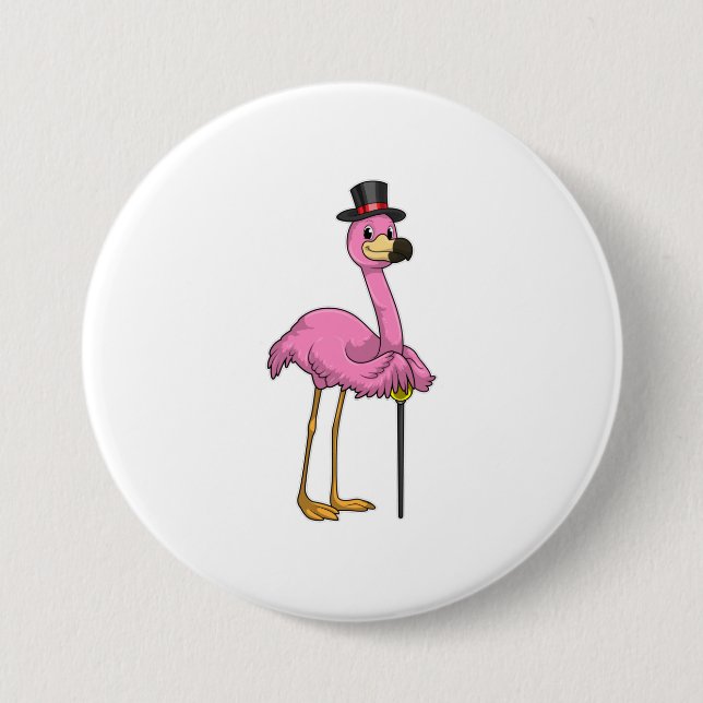 Flamingo as Pensioner with Walking stick 7.5 Cm Round Badge (Front)