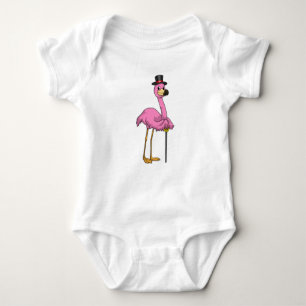 Flamingo as Pensioner with Walking stick Baby Bodysuit