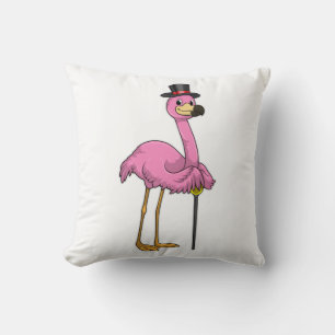 Flamingo as Pensioner with Walking stick Cushion
