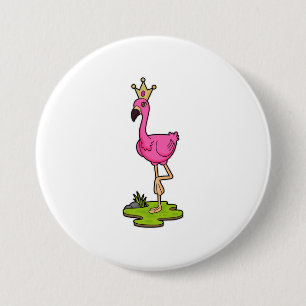 Flamingo as Princess with Crown 7.5 Cm Round Badge