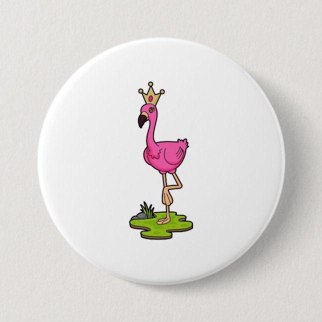 Flamingo as Princess with Crown 7.5 Cm Round Badge (Front)