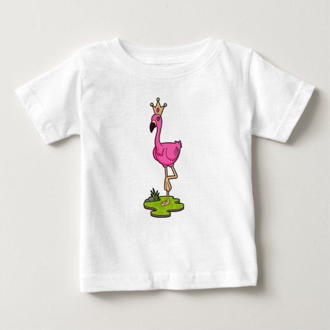 Flamingo as Princess with Crown Baby T-Shirt (Front)