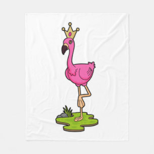 Flamingo as Princess with Crown Fleece Blanket