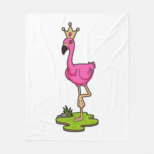 Flamingo as Princess with Crown Fleece Blanket (Front)