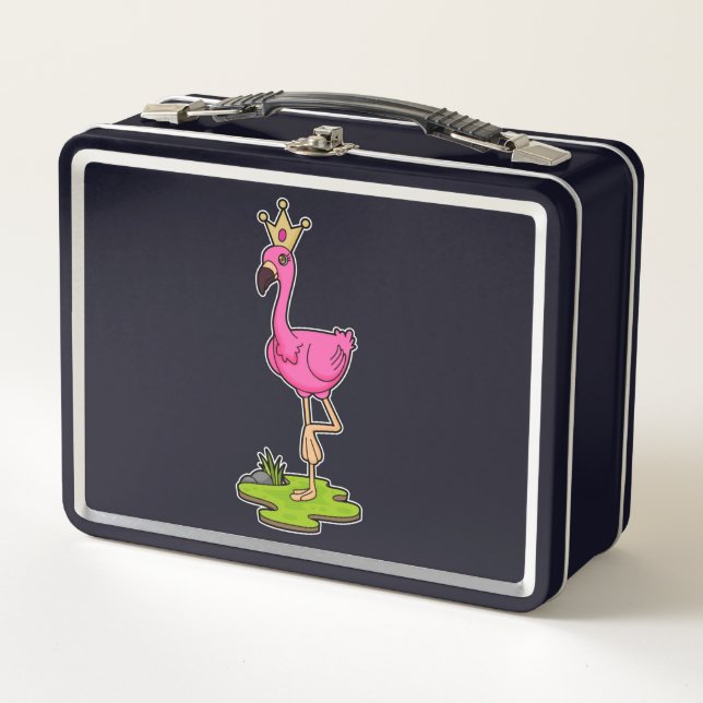 Flamingo as Princess with Crown Metal Lunch Box (Front)
