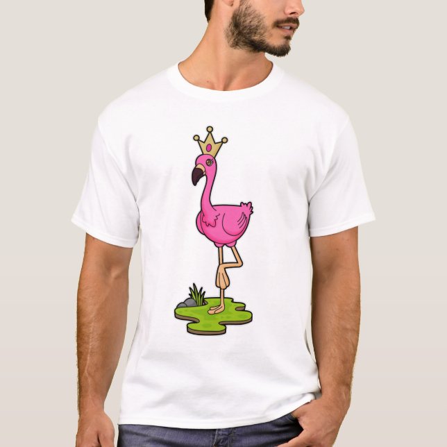 Flamingo as Princess with Crown T-Shirt (Front)