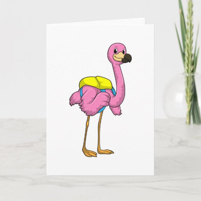 Flamingo as Pupils with School bag Card (Front)