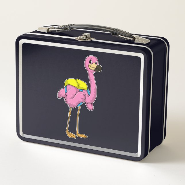 Flamingo as Pupils with School bag Metal Lunch Box (Front)