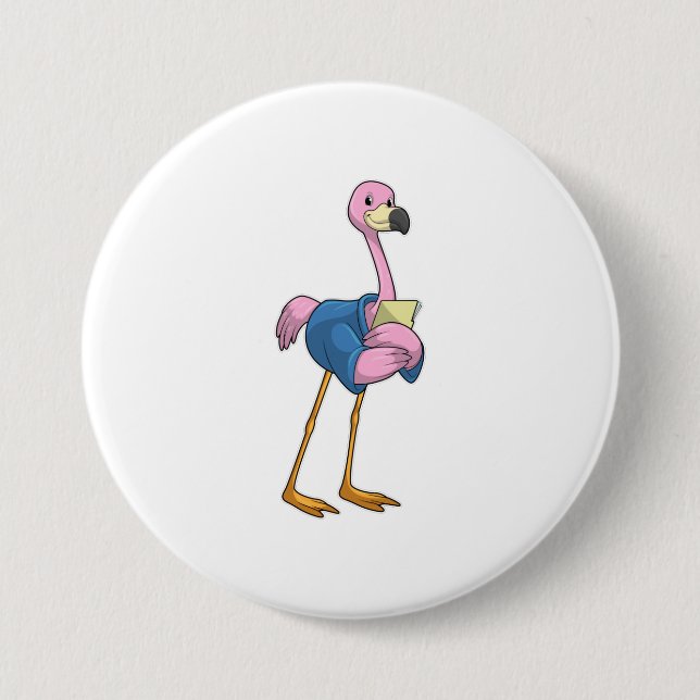 Flamingo as Secretary with Notepad 7.5 Cm Round Badge (Front)