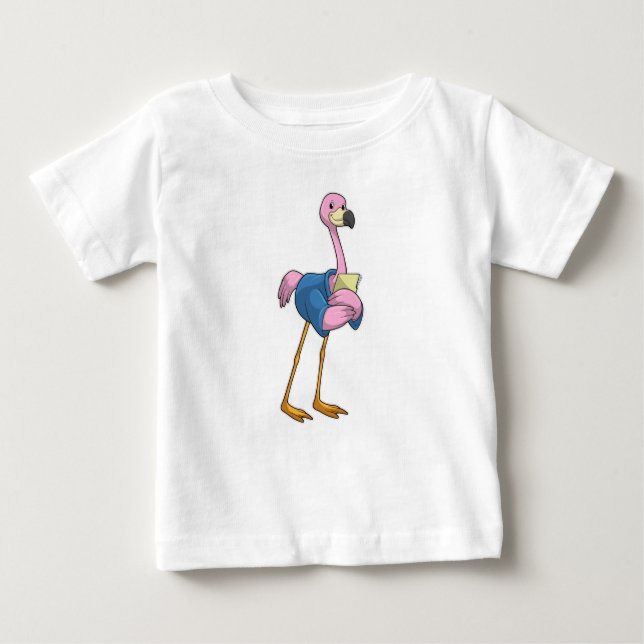 Flamingo as Secretary with Notepad Baby T-Shirt (Front)