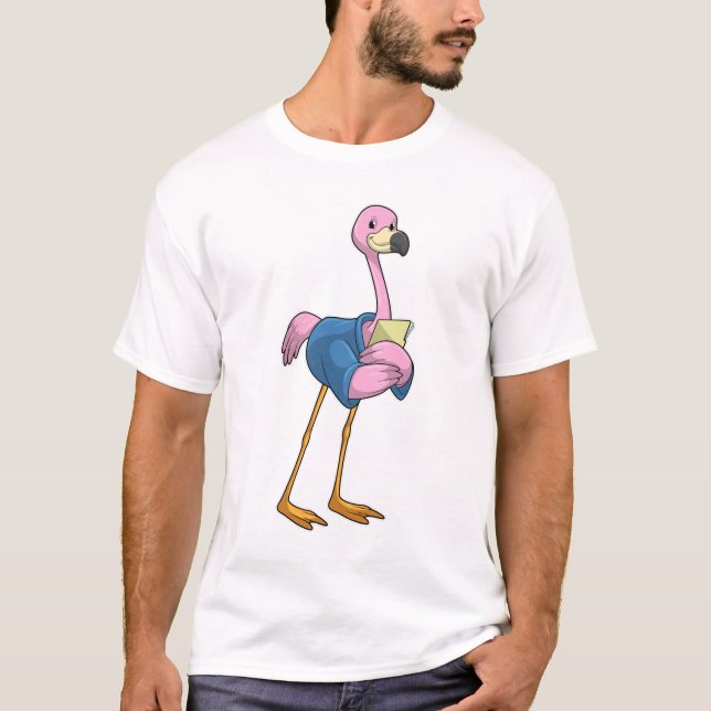 Flamingo as Secretary with Notepad T-Shirt (Front)
