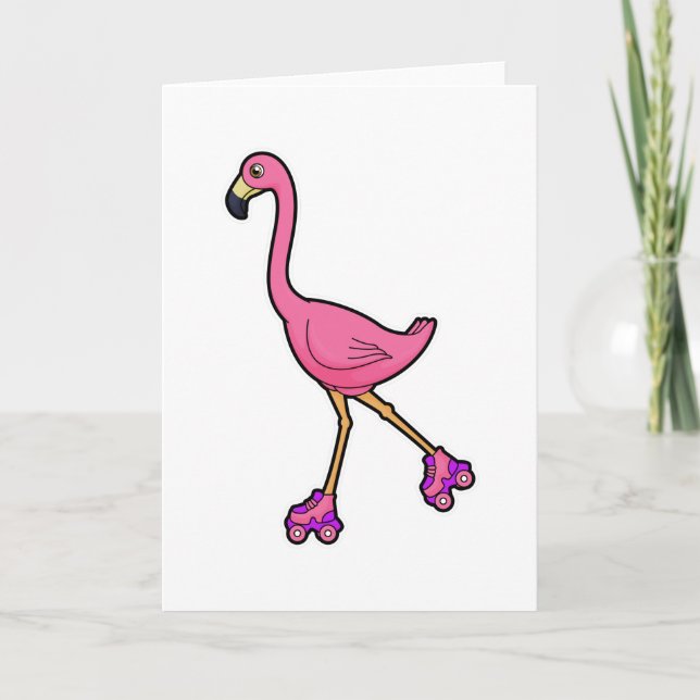 Flamingo as Skater with Roller skates Card (Front)