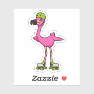 Flamingo as Skater with Roller skates & Helmet