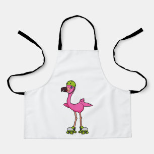 Flamingo as Skater with Roller skates & Helmet Apron
