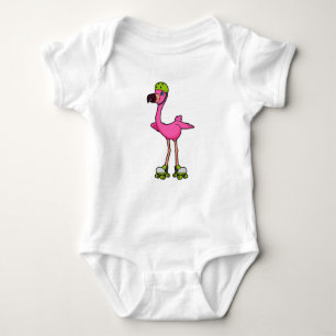 Flamingo as Skater with Roller skates & Helmet Baby Bodysuit