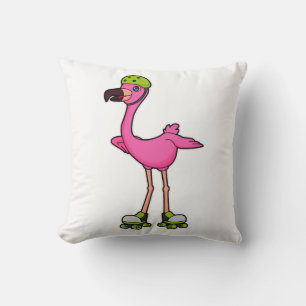 Flamingo as Skater with Roller skates & Helmet Cushion