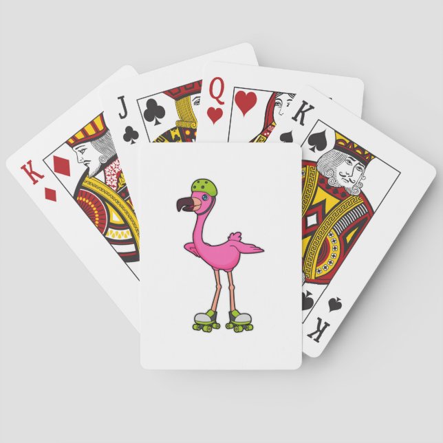 Flamingo as Skater with Roller skates & Helmet Playing Cards (Back)