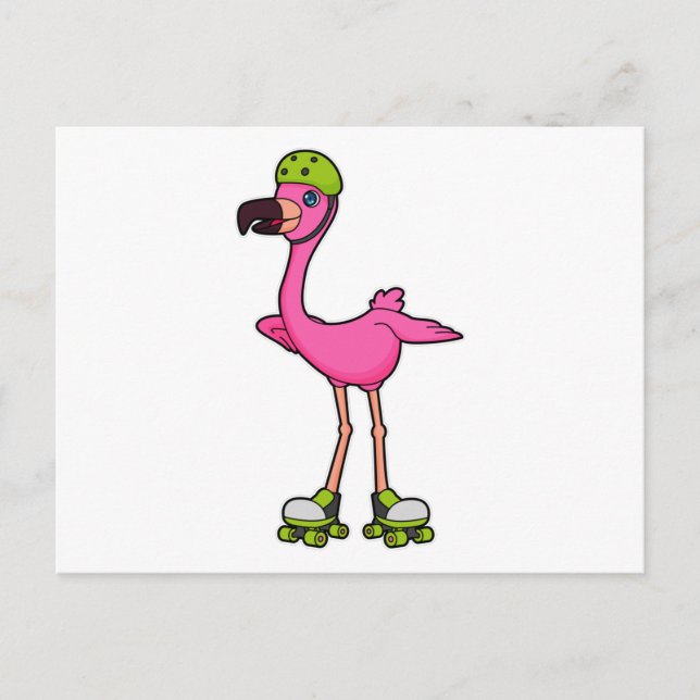 Flamingo as Skater with Roller skates & Helmet Postcard (Front)