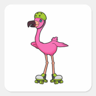 Flamingo as Skater with Roller skates & Helmet Square Sticker