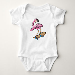 Flamingo as Skater with Skateboard Baby Bodysuit