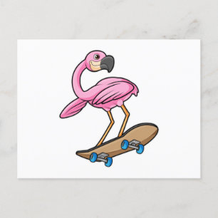 Flamingo as Skater with Skateboard Postcard