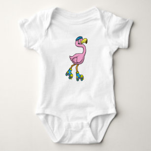 Flamingo as Skater with Skates & Helmet Baby Bodysuit