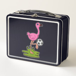 Flamingo as Soccer player with Soccer Metal Lunch Box