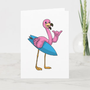 Flamingo as Surfer with Surfboard Card