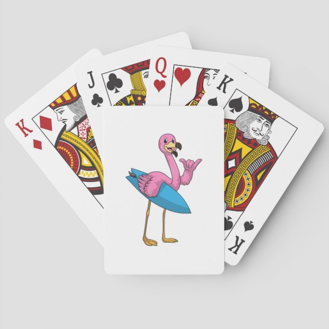 Flamingo as Surfer with Surfboard Playing Cards (Back)