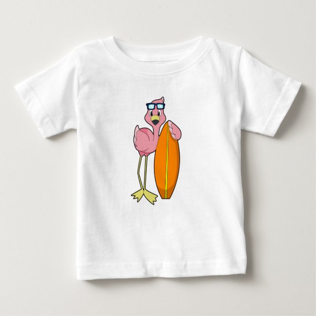 Flamingo as Surfer with Surfboard.PNG Baby T-Shirt (Front)
