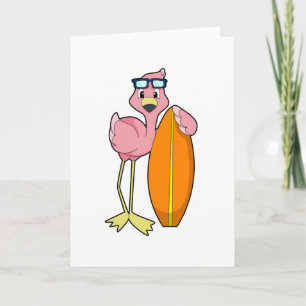 Flamingo as Surfer with Surfboard.PNG Card