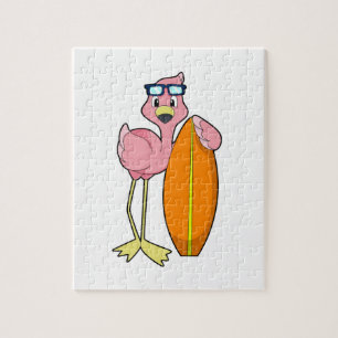 Flamingo as Surfer with Surfboard.PNG Jigsaw Puzzle