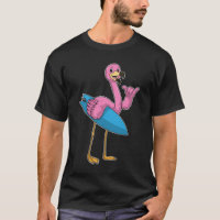 Flamingo as Surfer with Surfboard
