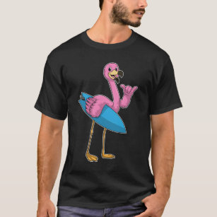 Flamingo as Surfer with Surfboard T-Shirt
