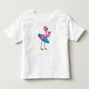 Flamingo as Surfer with Surfboard Toddler T-Shirt