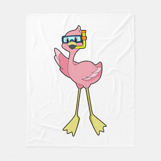 Flamingo at Diving with Snorkel Fleece Blanket (Front)