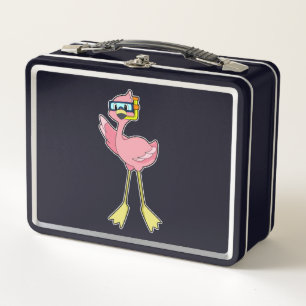 Flamingo at Diving with Snorkel Metal Lunch Box