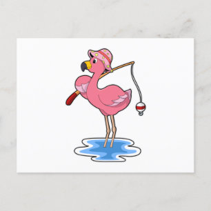 Flamingo at Fishing with Fishing rod Postcard